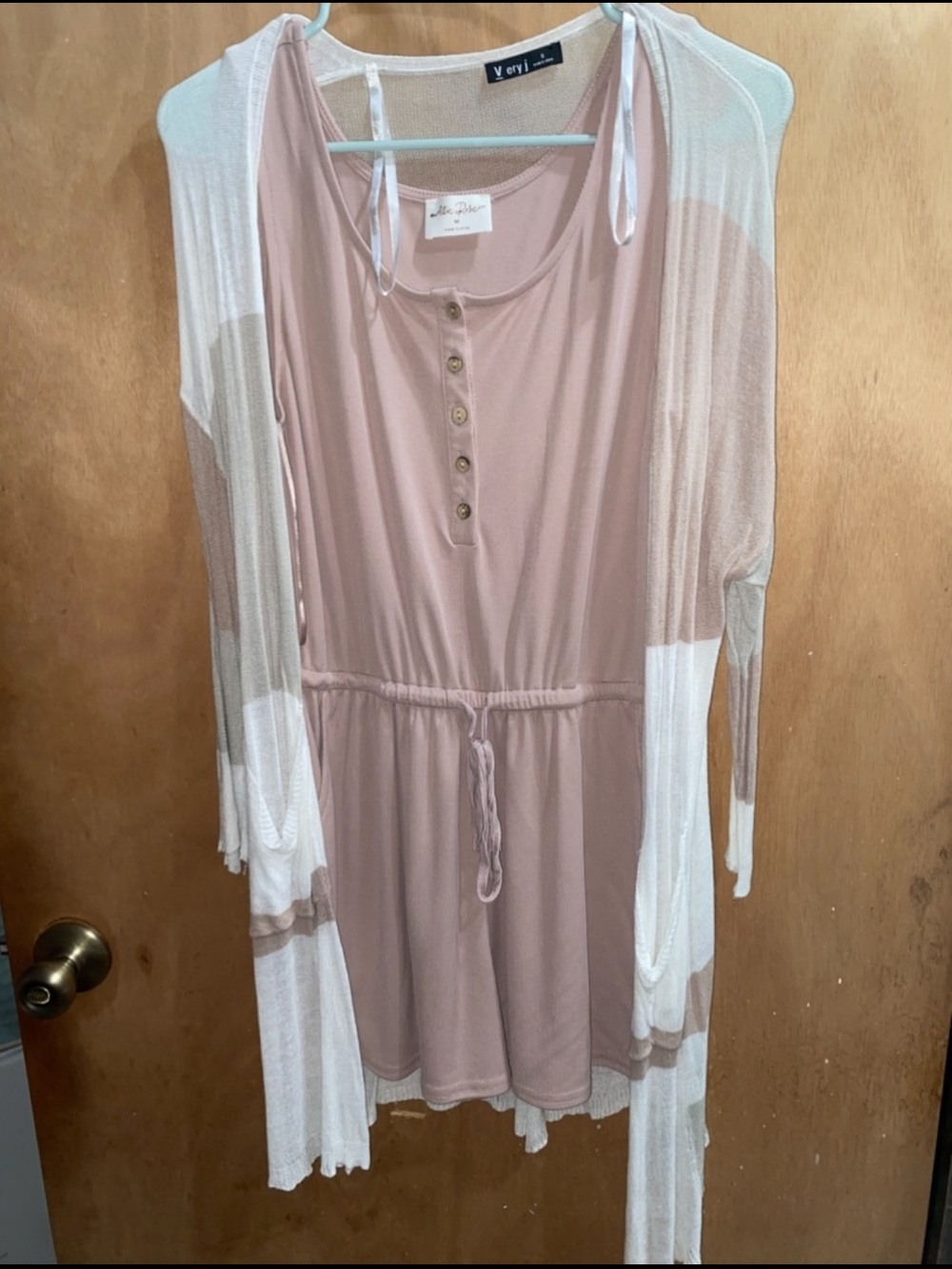 M. Rena Mauve Henley Drawstring Waist Romper